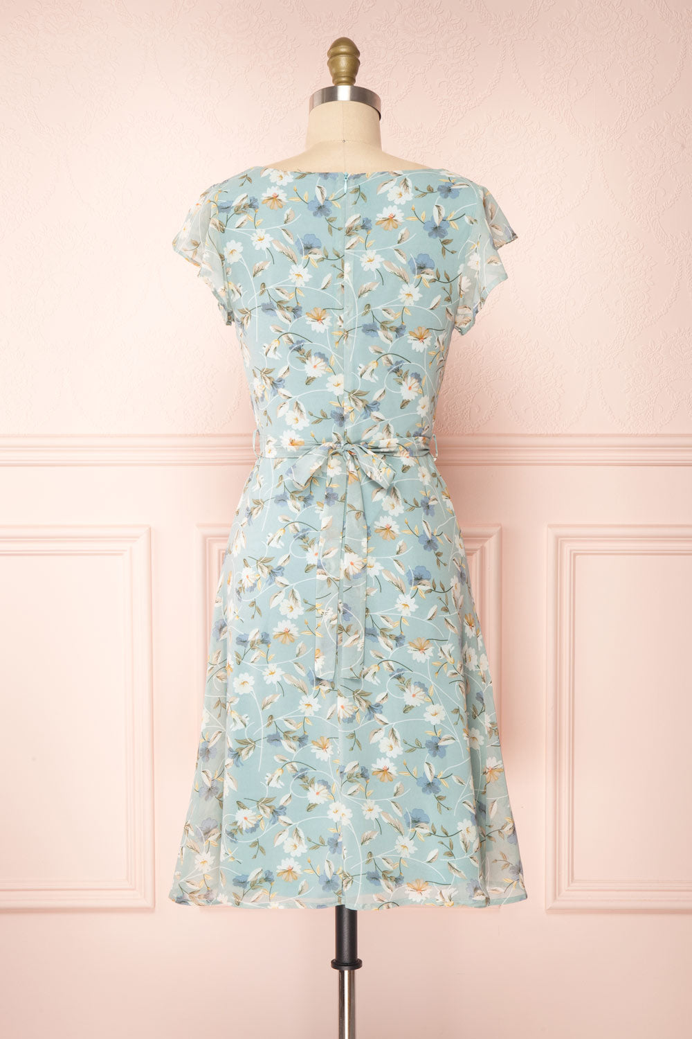 Fuyumi Pastel Blue Floral Short Sleeve Dress | Boutique 1861  back view