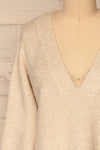 Gaand Beige V-Neck Knit Sweater | La petite garçonne front close-up