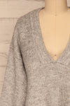 Gaand Grey V-Neck Knit Sweater | La petite garçonne front close-up