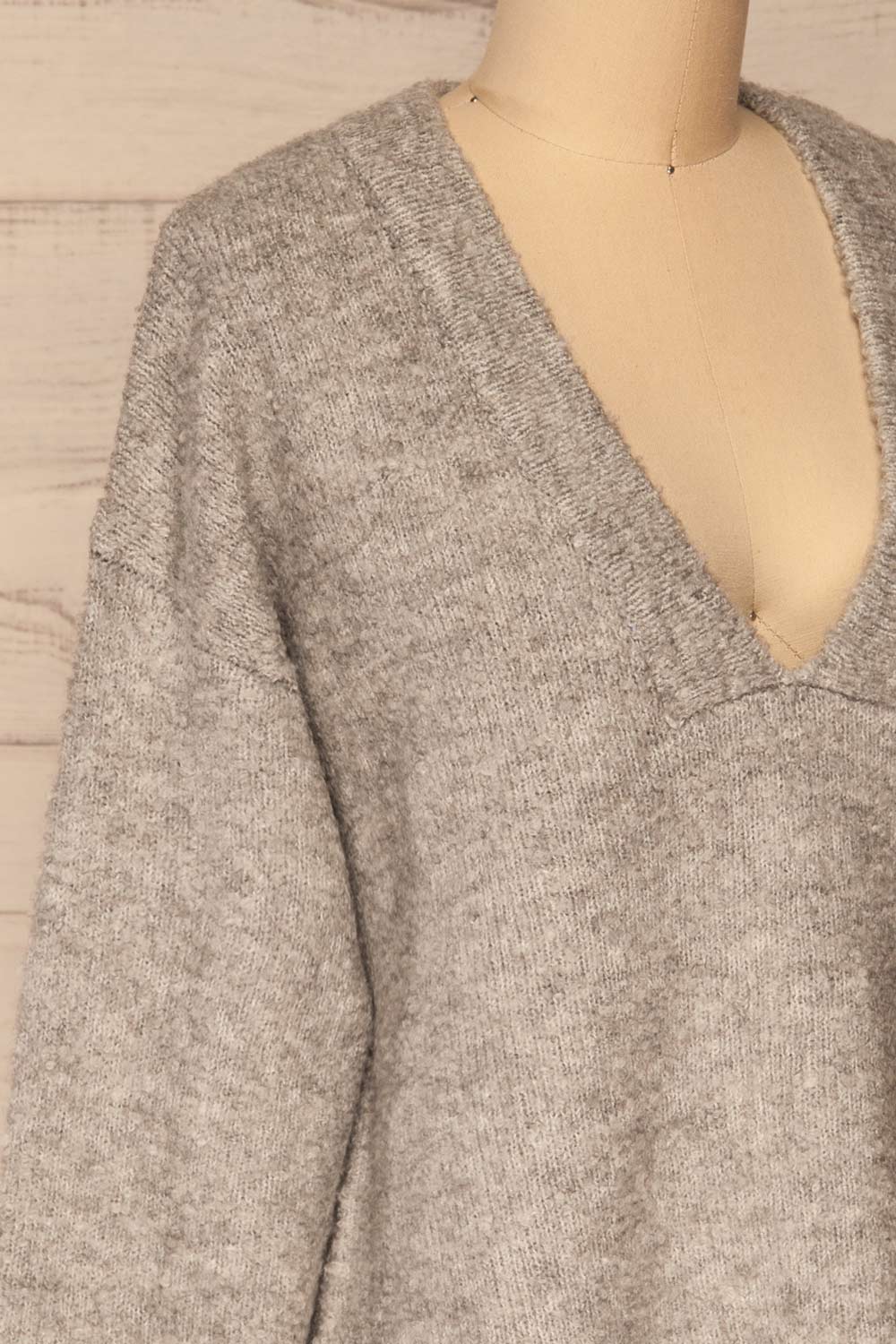 Gaand Grey V-Neck Knit Sweater | La petite garçonne side close-up