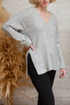 Gaand Grey V-Neck Knit Sweater | La petite garçonne model