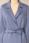 Gabby Blue Mid-Length Wool Coat w/ Belt | La petite garçonne no collar