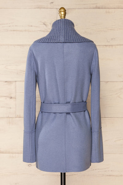 Gabby Blue Mid-Length Wool Coat w/ Belt | La petite garçonne back view