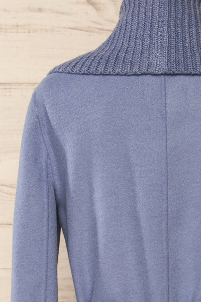 Gabby Blue Mid-Length Wool Coat w/ Belt | La petite garçonne back close-up