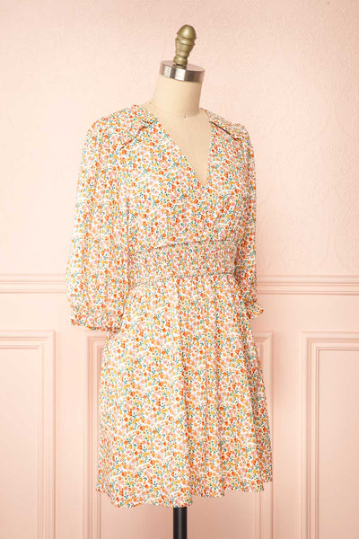 Gabriella Short Floral Dress w/ 3/4 Sleeves | Boutique 1861 side view