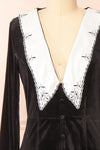 Gabrielle Chelsea Collar Fitted Velvet Midi Dress | La petite garçonne front close-up