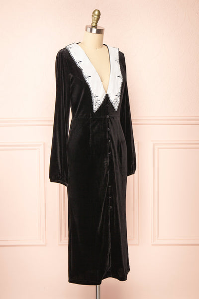 Gabrielle Chelsea Collar Fitted Velvet Midi Dress | La petite garçonne side view