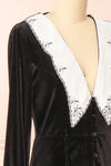 Gabrielle Chelsea Collar Fitted Velvet Midi Dress | La petite garçonne side close-up