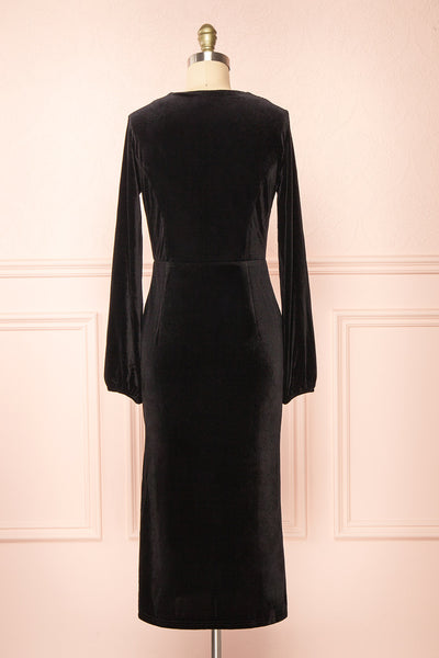 Gabrielle Chelsea Collar Fitted Velvet Midi Dress | La petite garçonne back view