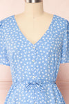 Gaby Blue Patterned Buttoned Midi Dress | Boutique 1861 front close up