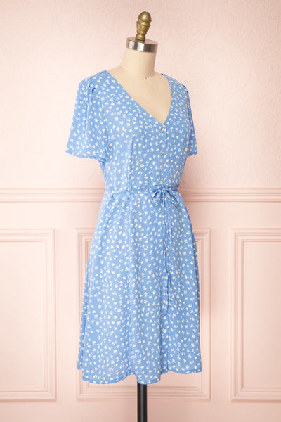 Gaby Blue Patterned Buttoned Midi Dress | Boutique 1861 side view