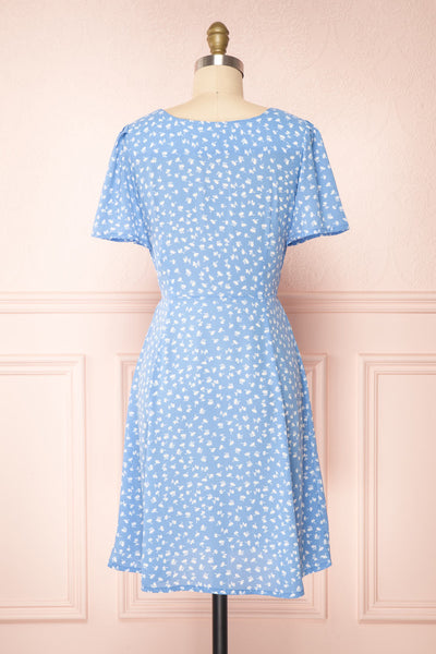 Gaby Blue Patterned Buttoned Midi Dress | Boutique 1861 back view
