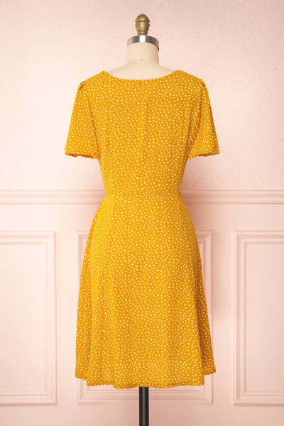 Gaby Mustard Patterned Buttoned Midi Dress | Boutique 1861 back view