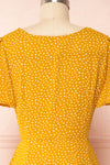 Gaby Mustard Patterned Buttoned Midi Dress | Boutique 1861 back close up