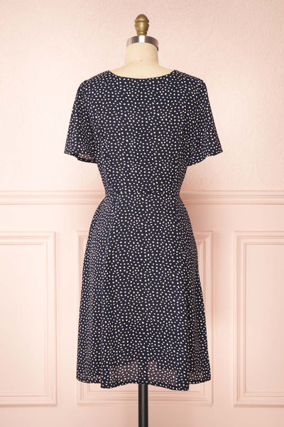 Gaby Navy Patterned Buttoned Midi Dress | Boutique 1861 back view