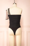 Gaelle Black One-Shoulder Tulle Bodysuit | Boutique 1861 back view