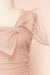 Gaelle Blush One-Shoulder Tulle Bodysuit | Boutique 1861 front close-up