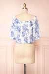 Gaia White and Blue Floral Puffy Sleeve Crop Top | Boutique 1861 back view