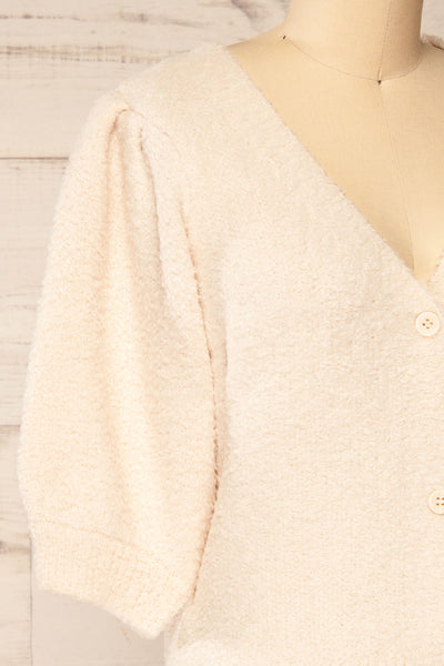 Galice Fluffy Knit Button-up Top | La petite garçonne side close-up