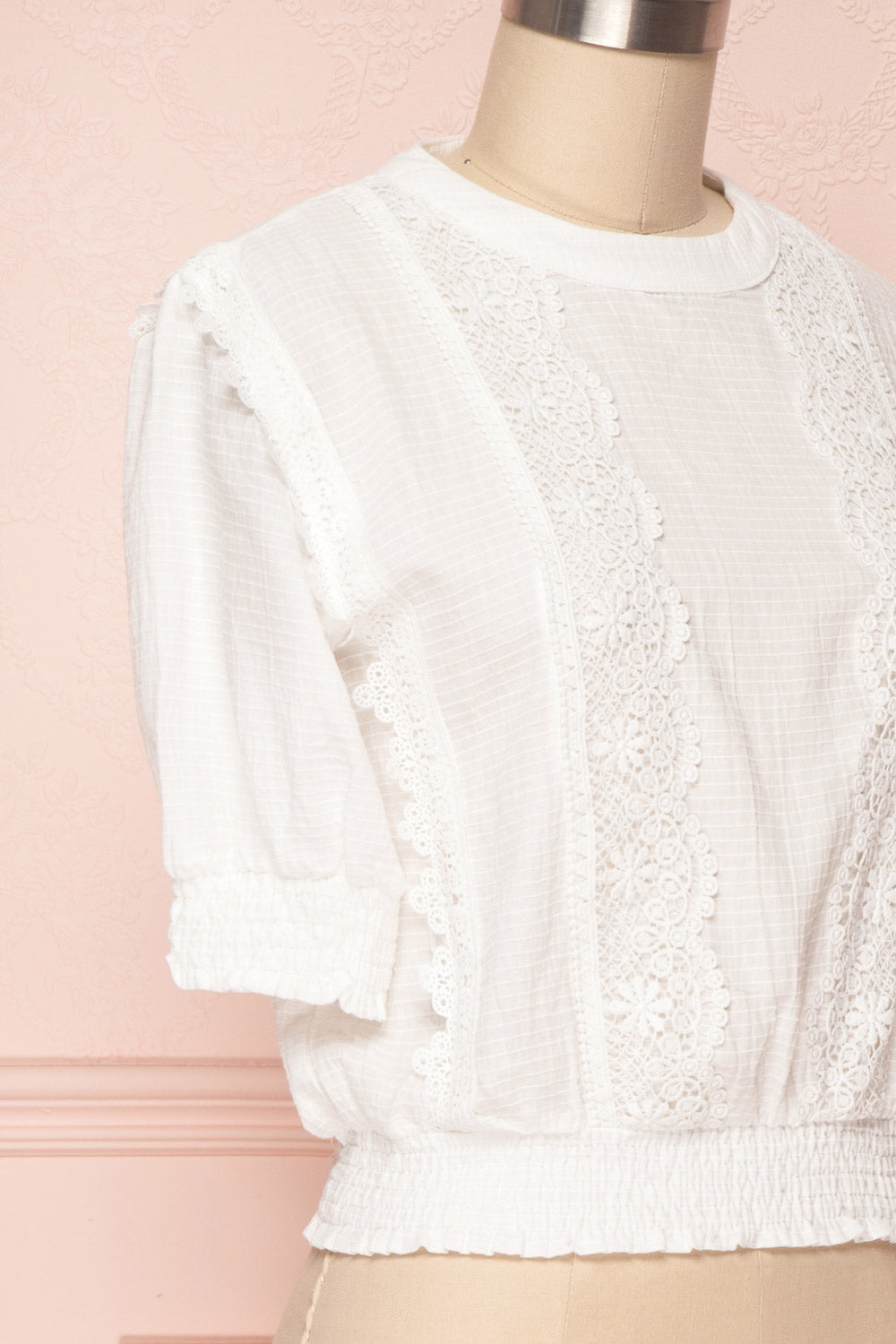 Gamagori White Short Sleeved Top w/ Lace Details | Boutique 1861 4