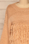 Gamine Pink Fringe Knitted Sweater | La petite garçonne front close-up