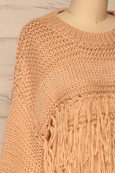 Gamine Pink Fringe Knitted Sweater | La petite garçonne side close-up