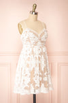 Ganna Short White Mesh Dress w/ Floral Embroidery | Boutique 1861 side view