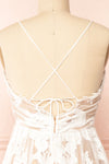 Ganna Short White Mesh Dress w/ Floral Embroidery | Boutique 1861 back close-up