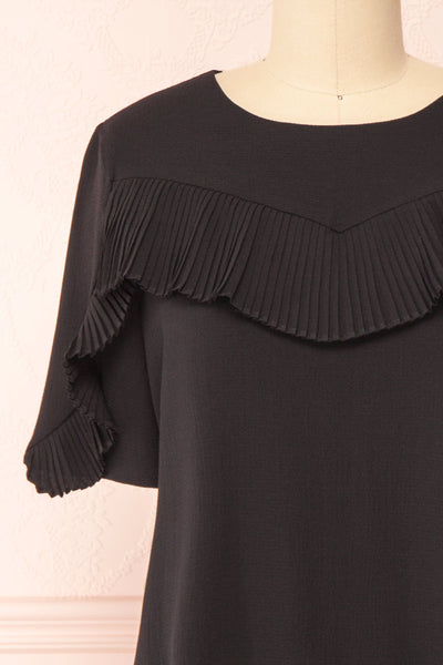 Ganymedes Black Pleated Frills Short Dress | Boutique 1861 front close-up