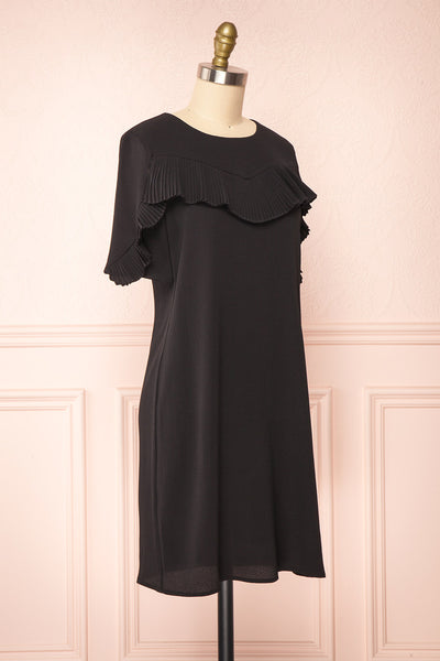 Ganymedes Black Pleated Frills Short Dress | Boutique 1861 side view