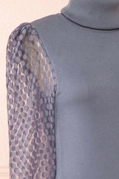 Garbi Blue Long Sleeve Turtleneck Top | Boutique 1861 side close-up