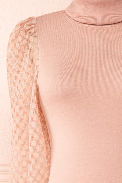 Garbi Pink Long Sleeve Turtleneck Top | Boutique 1861 front close-up