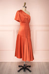 Garuda Burnt Orange One Shoulder Midi Dress | Boutique 1861 side view