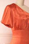 Garuda Burnt Orange One Shoulder Midi Dress | Boutique 1861 side close-up
