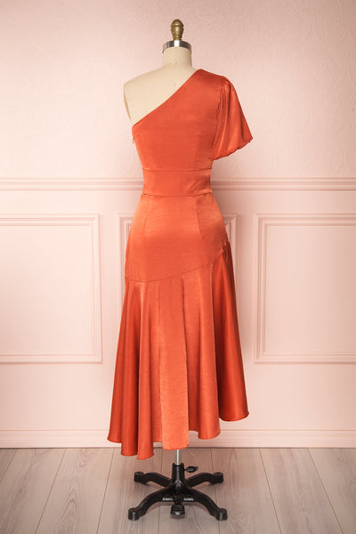 Garuda Burnt Orange One Shoulder Midi Dress | Boutique 1861 back view