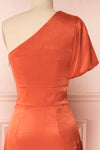 Garuda Burnt Orange One Shoulder Midi Dress | Boutique 1861 back close-up