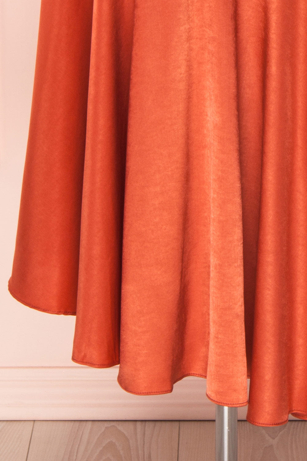 Garuda Burnt Orange One Shoulder Midi Dress | Boutique 1861 bottom close-up