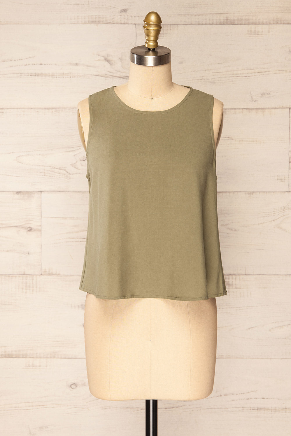 Gatineau Khaki Round Neck Tank Top | La petite garçonne front view 