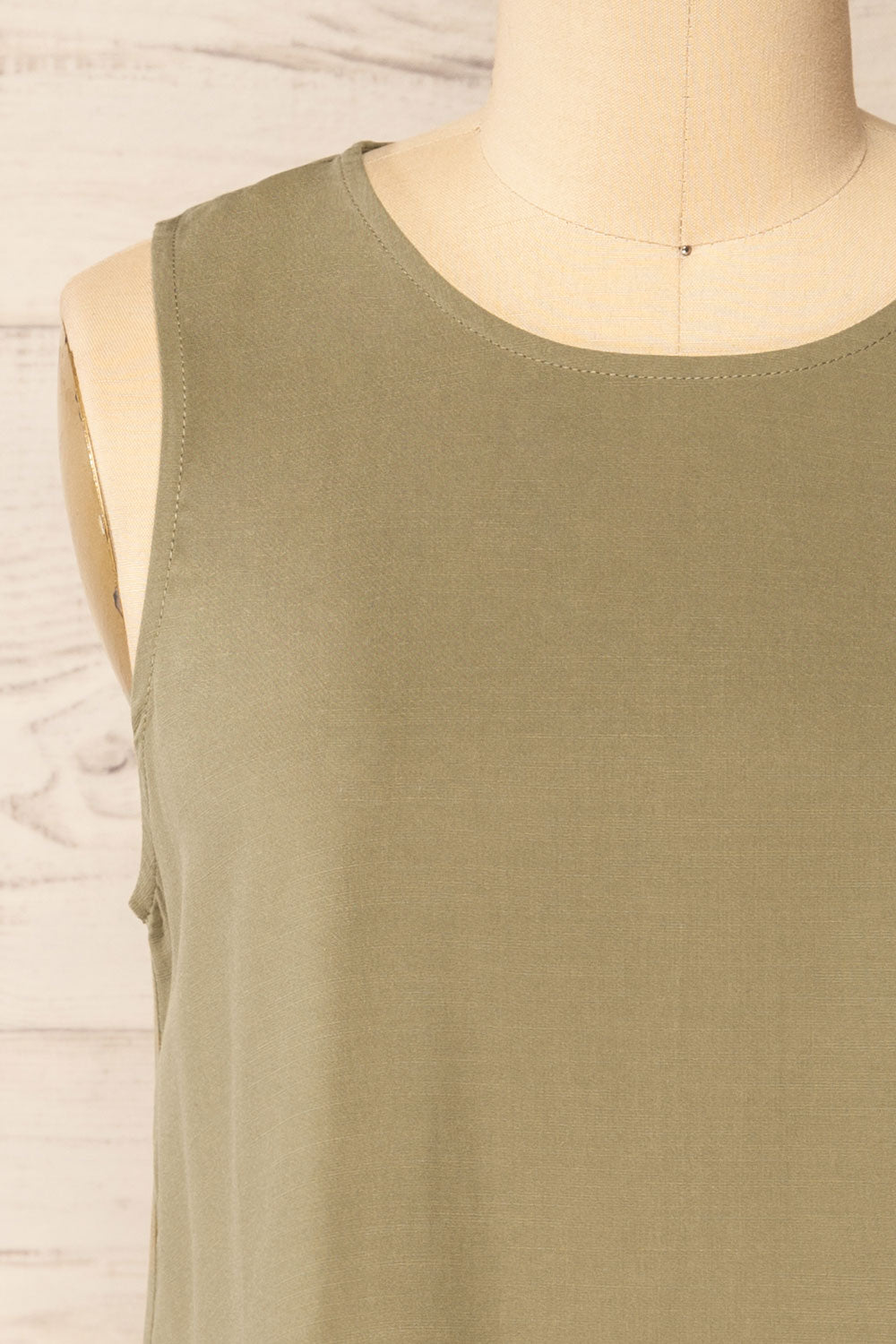 Gatineau Khaki Round Neck Tank Top | La petite garçonne front close-up 