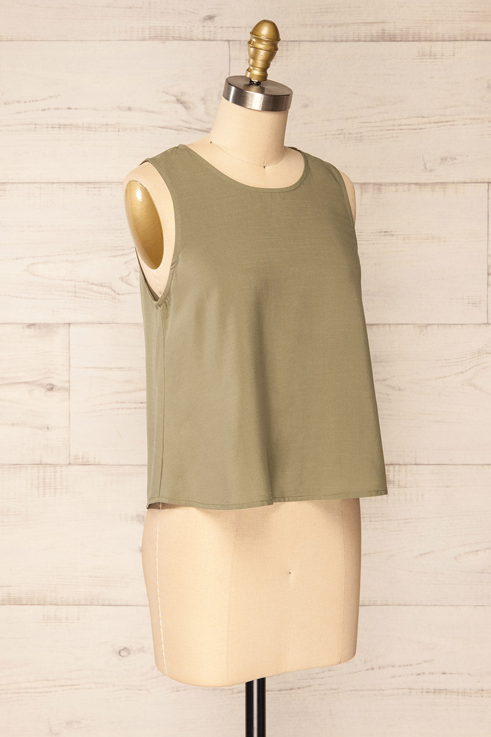 Gatineau Khaki Round Neck Tank Top | La petite garçonne side view 