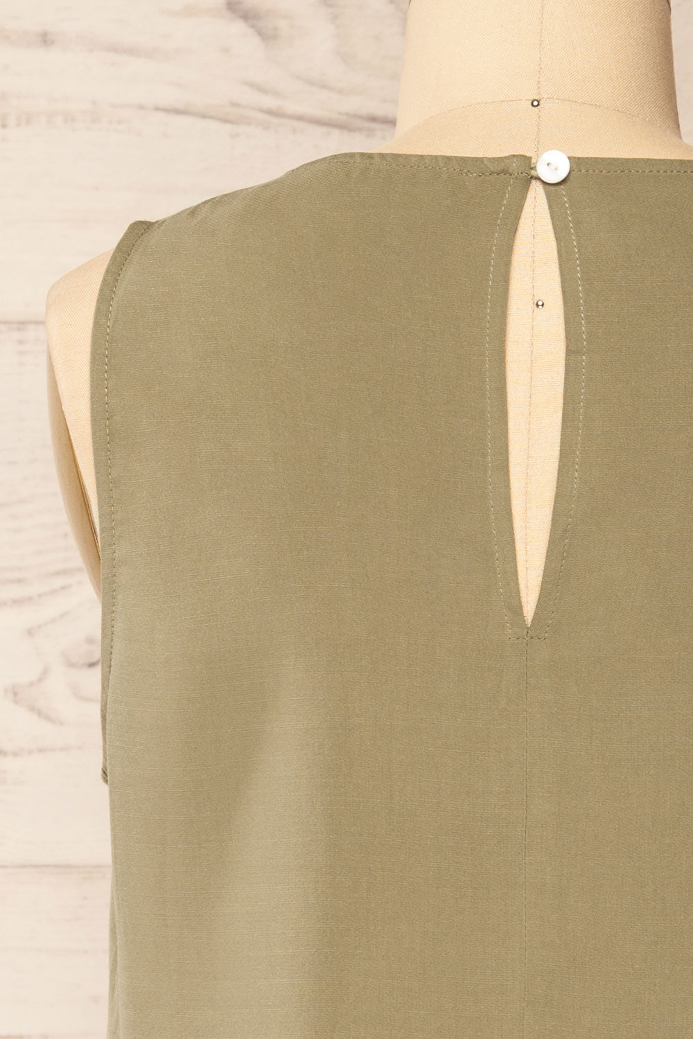 Gatineau Khaki Round Neck Tank Top | La petite garçonne back close-up 