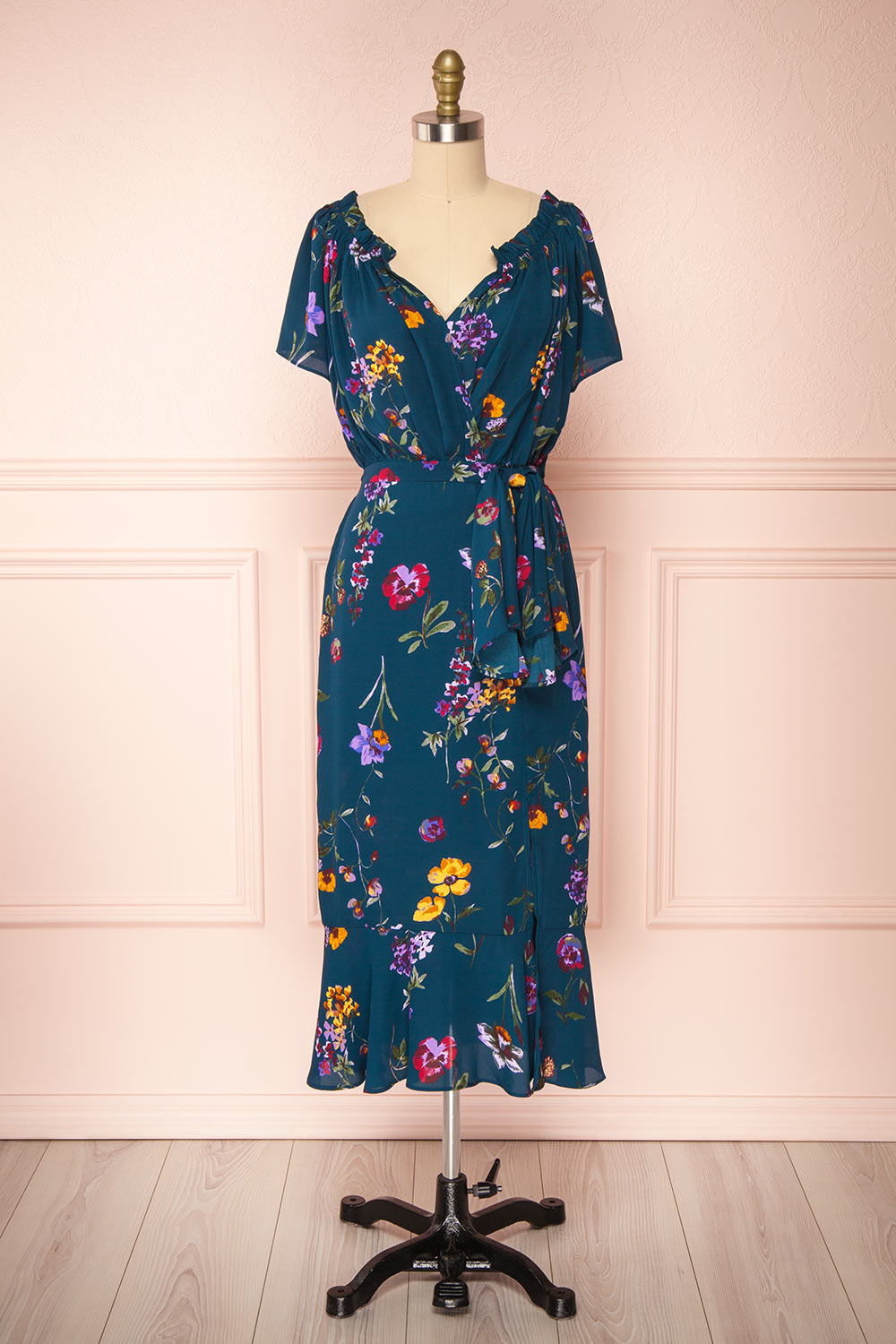 Gayatrie Emerald Floral Short Sleeve Dress | Boutique 1861 front view 