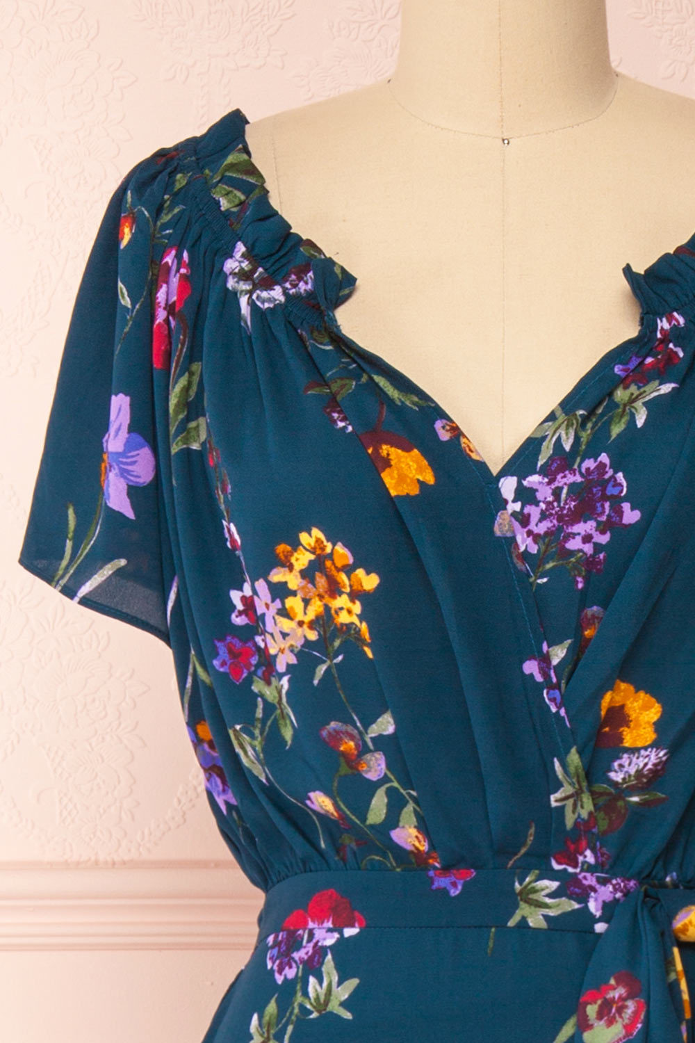 Gayatrie Emerald Floral Short Sleeve Dress | Boutique 1861 front close-up