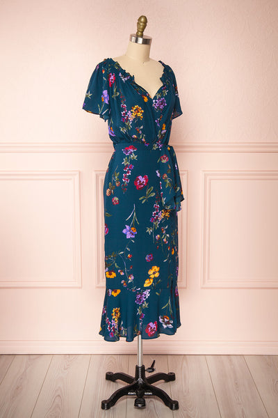 Gayatrie Emerald Floral Short Sleeve Dress | Boutique 1861 side view