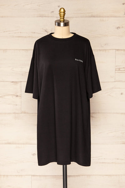 Geel Black Printed T-Shirt Dress | La petite garçonne front view