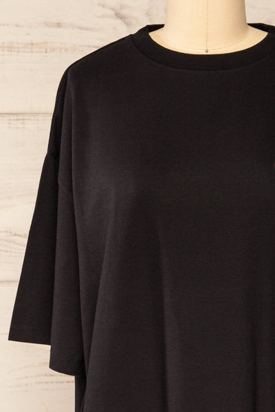 Geel Black Printed T-Shirt Dress | La petite garçonne front close-up