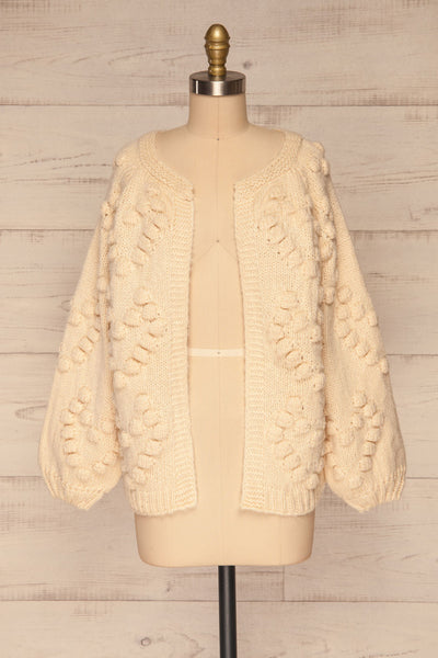 Geleen Cream Textured Knit Cardigan | La petite garçonne front view
