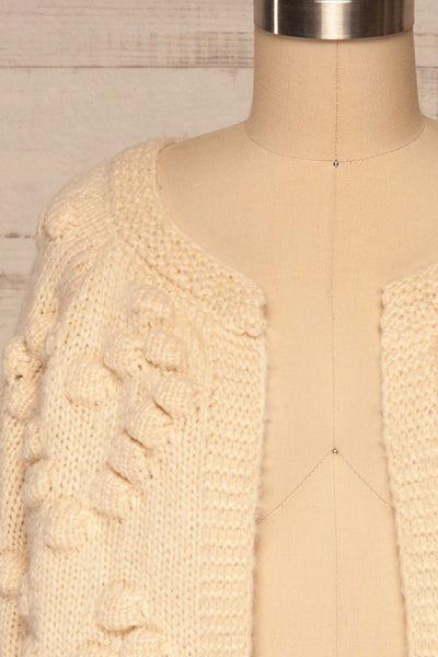 Geleen Cream Textured Knit Cardigan | La petite garçonne front close up