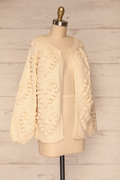 Geleen Cream Textured Knit Cardigan | La petite garçonne side view