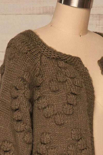 Geleen Green Textured Knit Cardigan | La petite garçonne side close up